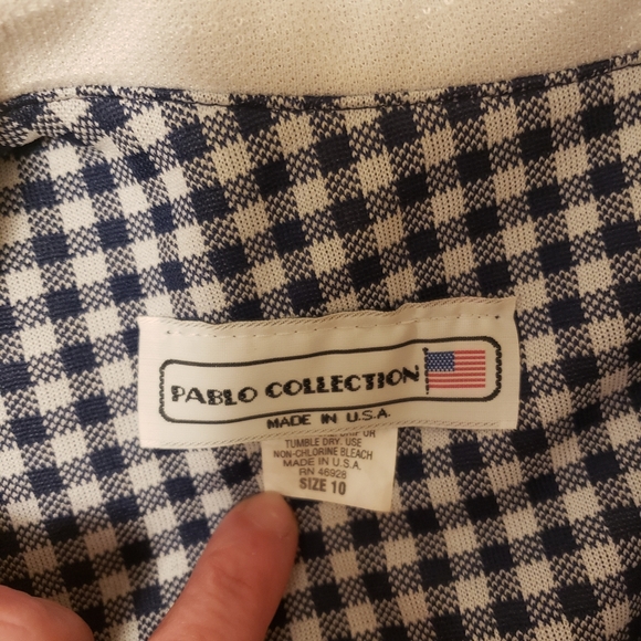 Pablo Collection navy blue and white skirt jacket set, 10 - Picture 9 of 10